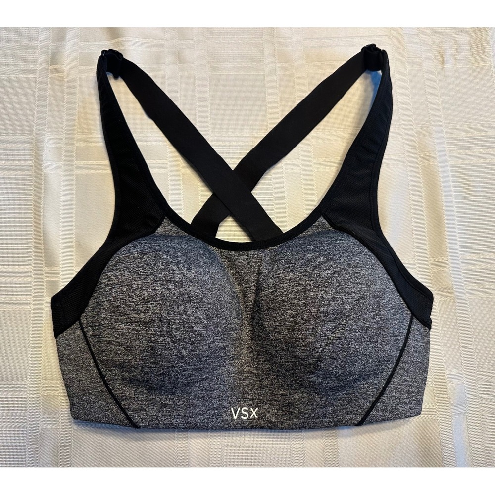 Victoria's Secret Sport Bra Womens 32C Gray VSX High Impact Racerback Mesh Trim